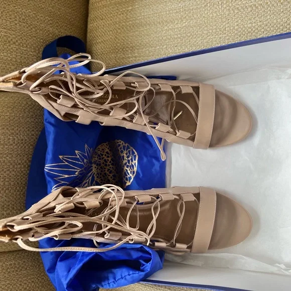 Aquazzura Amazon 105 Leather Lace up Nude Sandal - Picture 3 of 6